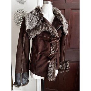 Cool Attitudes brown faux suede/fur jacket zippered cuffs Medium